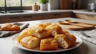 Pão frito turco com ervas e pimentão, dourado e servido quente.