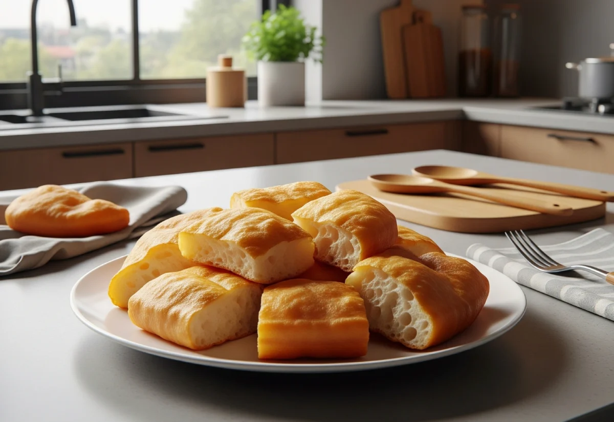 Pão frito turco com ervas e pimentão, dourado e servido quente.