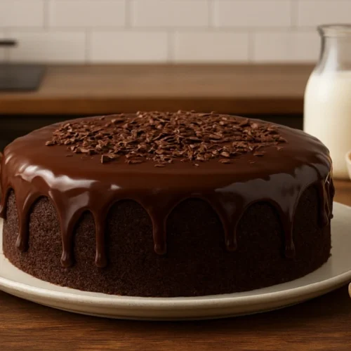Bolo de Chocolate Fofinho com Cobertura Cremosa.