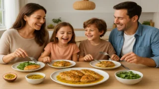 Frango grelhado ao molho de maracujá dourado servido em prato elegante com sementes frescas.