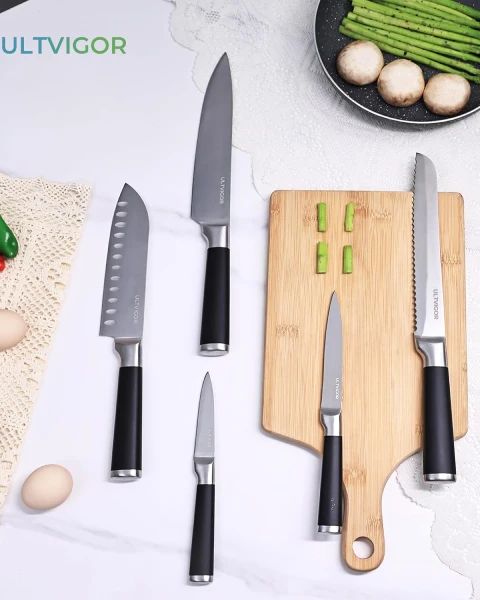 Conjunto de Facas ULTVIGOR Série Profissional - 5 Peças (Preto)